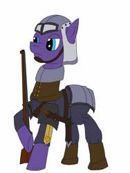 Size: 2449x3260 | Tagged: safe, artist:timejumper, derpibooru import, oc, oc only, earth pony, pony, series:soldiers of the coalition, armor, boots, collar, equestrian royal army, gun, helmet, knife, rifle, royal army, shoes, soldier, solo, trencher, united kingdom of equestria, weapon