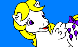 Size: 709x431 | Tagged: safe, artist:superman64, derpibooru import, surprise, pegasus, pony, g1, adoraprise, blue background, bow, cute, female, g4 to g1, generation leap, mare, ms paint, open mouth, open smile, simple background, smiling, solo, tail bow