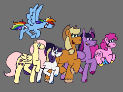 Size: 1439x1071 | Tagged: safe, artist:tezzart, derpibooru import, applejack, fluttershy, pinkie pie, rainbow dash, rarity, twilight sparkle, twilight sparkle (alicorn), alicorn, earth pony, pegasus, unicorn, mane six, simple background