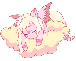 Size: 1255x1000 | Tagged: safe, artist:lavvythejackalope, derpibooru import, oc, oc only, pegasus, pony, cloud, commission, eyes closed, on a cloud, pegasus oc, simple background, sleeping, solo, transparent background, two toned wings, wings, ych result