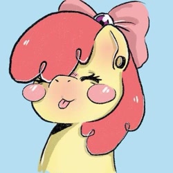 Size: 531x531 | Tagged: safe, artist:miekymouse, derpibooru import, apple bloom, earth pony, :p, blushing, bust, eyes closed, female, filly, portrait, solo, tongue, tongue out