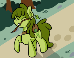 Size: 1920x1524 | Tagged: safe, artist:dinkyuniverse, derpibooru import, oakey doke, pony, atg 2021, eyes closed, mouth hold, newbie artist training grounds, solo, twig