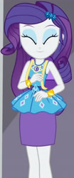 Size: 1920x4602 | Tagged: safe, derpibooru import, screencap, rarity, better together, equestria girls, fomo, bracelet, clothes, cropped, cute, cutie mark, cutie mark on clothes, eyes closed, female, geode of shielding, hairpin, jewelry, magical geodes, raribetes, rarity peplum dress, smiling, solo