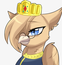 Size: 5000x5250 | Tagged: artist needed, source needed, safe, derpibooru import, oc, oc:grover vi, griffon, equestria at war mod, absurd resolution, clothes, crown, female, glasses, jewelry, regalia, rule 63