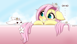 Size: 7000x4000 | Tagged: safe, artist:symbianl, derpibooru import, angel bunny, fluttershy, pegasus, pony, rabbit, absurd resolution, angel bunny is unamused, animal, bath, blushing, bust, cheek fluff, cross-popping veins, cute, duo, ear fluff, ears, female, floppy ears, flower, flower in hair, fluffy, grin, hoof fluff, looking at each other, looking at someone, mare, sheepish grin, shyabetes, smiling, stray strand