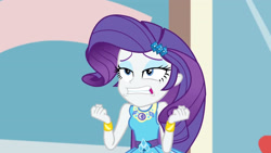 Size: 3410x1920 | Tagged: safe, derpibooru import, screencap, rarity, display of affection, equestria girls, equestria girls series, bracelet, clothes, cutie mark, cutie mark on clothes, female, geode of shielding, hairpin, jewelry, magical geodes, rarity peplum dress, solo