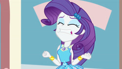 Size: 3410x1920 | Tagged: safe, derpibooru import, screencap, rarity, display of affection, equestria girls, equestria girls series, bracelet, clothes, cutie mark, cutie mark on clothes, eyes closed, female, geode of shielding, hairpin, jewelry, magical geodes, rarity peplum dress, solo