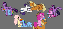 Size: 1564x731 | Tagged: safe, artist:tezzart, derpibooru import, applejack, fluttershy, pinkie pie, rainbow dash, rarity, twilight sparkle, twilight sparkle (alicorn), alicorn, earth pony, pegasus, unicorn, mane six, simple background