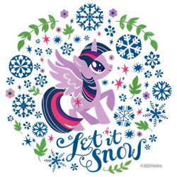 Size: 750x750 | Tagged: safe, derpibooru import, twilight sparkle, twilight sparkle (alicorn), alicorn, pony, g4, cropped, design, female, flower, leaves, mare, merchandise, official, shirt design, simple background, snow, snowflake, solo, text, transparent background