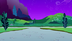 Size: 1280x720 | Tagged: safe, derpibooru import, screencap, season 1, the best night ever, background, canterlot, cloud, grass, hill, mountain, night, no pony, scenic ponyville, stars, tree