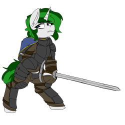 Size: 3000x3000 | Tagged: safe, artist:coatieyay, derpibooru import, oc, oc:baron, unicorn, armor, cape, clothes, female, knight, simple background, sword, transparent background, weapon, zweihander