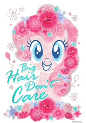 Size: 700x1000 | Tagged: safe, derpibooru import, pinkie pie, earth pony, pony, g4, cropped, design, female, flower, flower in hair, mare, merchandise, official, outline, shirt design, simple background, solo, text, transparent background