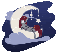 Size: 1500x1400 | Tagged: safe, artist:rumista, derpibooru import, oc, oc only, oc:selune darkeye, pony, unicorn, animated, body markings, cloud, cute, cutie mark, female, gif, horn, mare, moon, red mane, shooting star, simple background, smiling, solo, stars, transparent background, unicorn oc, wings