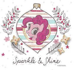 Size: 800x750 | Tagged: safe, derpibooru import, pinkie pie, earth pony, pony, g4, bauble, cropped, decoration, design, female, flower, holly, mare, merchandise, official, shirt design, simple background, solo, stars, text, transparent background