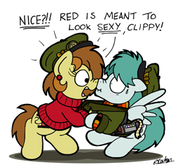 Size: 2200x2070 | Tagged: safe, artist:bobthedalek, derpibooru import, oc, oc only, oc:bubble pump, oc:clippy ticket, earth pony, pegasus, pony, blushing, boop, clothes, ear piercing, earring, hat, jewelry, noseboop, piercing, sweat, sweatdrop, sweater