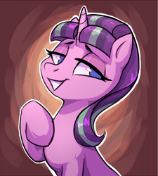 Size: 900x1000 | Tagged: safe, artist:mav, derpibooru import, starlight glimmer, pony, unicorn, lidded eyes, s5 starlight, smiling, smirk, solo