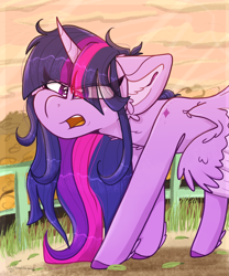 Size: 1795x2160 | Tagged: safe, artist:tizhonolulu, derpibooru import, twilight sparkle, twilight sparkle (alicorn), alicorn, pony, angry, eye clipping through hair, female, mare, solo