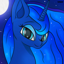 Size: 1000x1000 | Tagged: safe, artist:tierwidy, derpibooru import, princess luna, alicorn, pony, cute, female, mare, moon, night, smiling, solo, stars