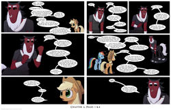 Size: 2400x1553 | Tagged: safe, artist:deusexequus, derpibooru import, applejack, lord tirek, rainbow dash, centaur, earth pony, pegasus, pony, comic:fix, black background, comic, simple background, speech bubble