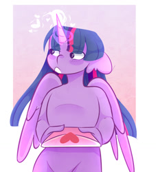 Size: 1162x1280 | Tagged: safe, artist:kisselmr, derpibooru import, twilight sparkle, twilight sparkle (alicorn), alicorn, anthro, blushing, ears, floppy ears, letter, looking sideways, love letter, magic, solo