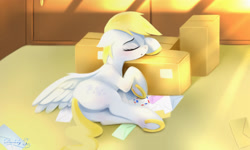 Size: 3000x1800 | Tagged: safe, artist:darksly, derpibooru import, derpy hooves, pegasus, pony, bubble butt, butt, eyes closed, frog (hoof), open mouth, sleepy, tired, underhoof