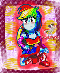 Size: 3000x3600 | Tagged: safe, artist:kamikiku, derpibooru import, rainbow dash, equestria girls, equestria girls (movie), blushing, breasts, clothes, cutie mark, cutie mark on clothes, fall formal outfits, female, rainboob dash, sleeveless, solo