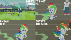 Size: 1280x720 | Tagged: safe, derpibooru import, edit, edited screencap, editor:quoterific, screencap, curly winds, rainbow dash, some blue guy, tennis match, equestria girls, equestria girls series, sock it to me, sock it to me: bulk biceps, spoiler:eqg series (season 2), blushing, female, male, open mouth
