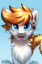 Size: 2000x3000 | Tagged: safe, artist:jedayskayvoker, derpibooru import, oc, oc only, hybrid, bust, cheek fluff, chest fluff, ear fluff, ears, fangs, fluffy, icon, looking at you, male, oc name needed, portrait, solo, tongue, tongue out