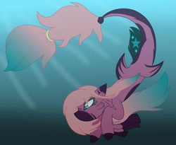 Size: 1600x1312 | Tagged: safe, artist:werewolfpoison, derpibooru import, oc, oc only, merpony, seapony (g4), dorsal fin, fish tail, flowing mane, flowing tail, green eyes, ocean, signature, solo, sunlight, swimming, tail, underwater, water