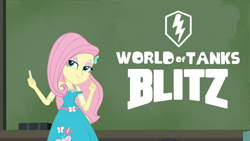 Size: 960x540 | Tagged: safe, artist:edy_january, derpibooru import, edit, screencap, fluttershy, better together, equestria girls, logo, logo parody, solo, world of tanks, world of tanks blitz