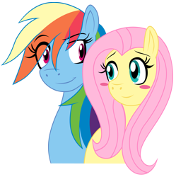 Size: 5082x5096 | Tagged: safe, alternate version, artist:chibi-n92, derpibooru import, fluttershy, rainbow dash, pegasus, pony, 2016, background removed, blush sticker, blushing, bust, eye clipping through hair, eyelashes, female, mare, outdoors, simple background, transparent background