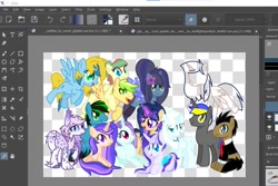 Size: 1476x987 | Tagged: safe, artist:goldlines005, derpibooru import, oc, oc only, earth pony, pegasus, pony, unicorn, clothes, earth pony oc, female, group, horn, male, mare, pegasus oc, stallion, unicorn oc, wings, wip