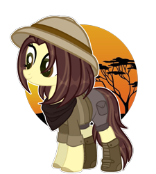 Size: 2125x2356 | Tagged: safe, artist:aurorakaufmann, derpibooru import, oc, oc only, oc:safari sunset, earth pony, pony, bandana, belt, boots, clothes, female, hat, mare, shirt, shoes, shorts, simple background, solo, transparent background