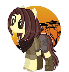 Size: 2125x2203 | Tagged: safe, alternate version, artist:aurorakaufmann, derpibooru import, oc, oc only, oc:safari sunset, earth pony, pony, bandana, belt, boots, clothes, female, mare, shirt, shoes, shorts, simple background, solo, transparent background