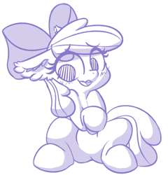 Size: 1725x1800 | Tagged: safe, artist:zzzsleepy, apple bloom, earth pony, pony, blushing, ear fluff, ears, female, filly, floppy ears, monochrome, nervous, open mouth, sitting, sketch, solo, wavy mouth