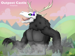 Size: 2732x2048 | Tagged: safe, artist:lordshrekzilla20, derpibooru import, kaiju, fanfic:the one true king, baphomet, castle, dark magic, fanfic art, godzilla (series), godzilla: king of the monsters 2019, magic, story included, trotsylvania