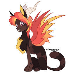 Size: 2000x2000 | Tagged: safe, artist:renhorse, derpibooru import, oc, draconequus, hybrid, interspecies offspring, male, offspring, parent:discord, parent:fire flare, signature, simple background, solo, transparent background