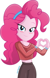 Size: 1000x1552 | Tagged: safe, artist:steyrrdash, derpibooru import, pinkie pie, equestria girls, belly button, blushing, female, heart hands, simple background, solo, transparent background, vector