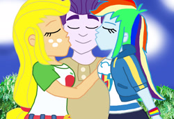 Size: 1900x1300 | Tagged: safe, artist:bigpurplemuppet99, derpibooru import, applejack, dirk thistleweed, rainbow dash, equestria girls, appledirk, female, kissing, male, rainbowdirk, shipping, straight