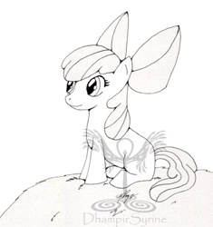 Size: 477x507 | Tagged: safe, artist:dhampirsyrine, derpibooru import, apple bloom, earth pony, female, filly, sitting, sketch, solo