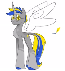 Size: 1972x2151 | Tagged: safe, artist:goldlines005, derpibooru import, oc, oc only, alicorn, pony, alicorn oc, floating wings, horn, male, simple background, smiling, solo, stallion, white background, wings