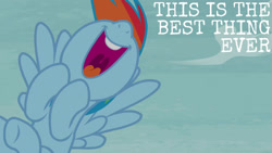 Size: 1280x720 | Tagged: safe, derpibooru import, edit, edited screencap, editor:quoterific, screencap, rainbow dash, pegasus, pony, rarity investigates, season 5, female, flying, mare, nose in the air, open mouth, smiling, solo, uvula, volumetric mouth