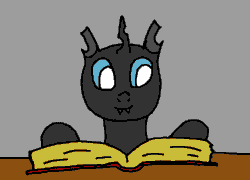 Size: 673x485 | Tagged: safe, artist:anonymous, derpibooru import, oc, oc only, oc:notaulix, changeling, animated, book, cyoa:buggycyoa, gif, ms paint, reading, simple background, solo