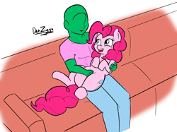 Size: 4098x3072 | Tagged: safe, artist:datzigga, derpibooru import, pinkie pie, oc, oc:anon, earth pony, human, pony, bellyrubs, human on pony petting, petting