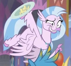 Size: 414x383 | Tagged: safe, derpibooru import, screencap, silverstream, hippogriff, season 9, she's all yak, cropped, faic, offscreen character, out of context, you look so weird
