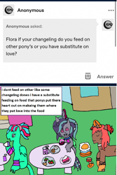 Size: 1172x1754 | Tagged: safe, artist:ask-luciavampire, derpibooru import, oc, changeling, dracony, dragon, hybrid, pony, unicorn, 1000 hours in ms paint, ask, ask-ponys-gamer-club, food, tumblr
