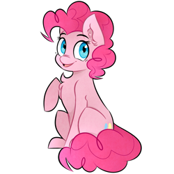 Size: 2647x2647 | Tagged: safe, artist:pointdelta, derpibooru import, part of a set, pinkie pie, earth pony, pony, chest fluff, ear fluff, ears, female, looking at you, mare, open mouth, open smile, simple background, sitting, smiling, smiling at you, solo, white background