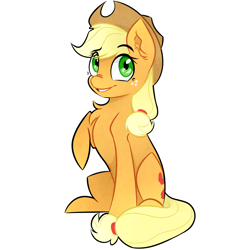 Size: 2753x2753 | Tagged: safe, artist:pointdelta, derpibooru import, part of a set, applejack, earth pony, pony, chest fluff, cute, ear fluff, ears, female, jackabetes, looking at you, mare, open mouth, open smile, simple background, sitting, smiling, smiling at you, solo, white background