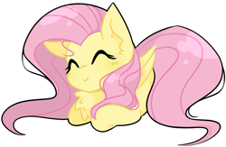 Size: 4973x3234 | Tagged: safe, artist:pointdelta, derpibooru import, fluttershy, pegasus, pony, ^.^, chest fluff, cute, daaaaaaaaaaaw, lying down, shyabetes, simple background, smiling, solo, white background