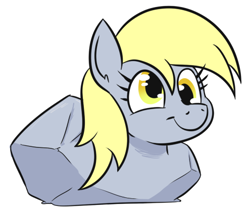 Size: 495x420 | Tagged: safe, artist:jargon scott, derpibooru import, derpy hooves, pony, female, mare, rock, simple background, solo, wat, white background